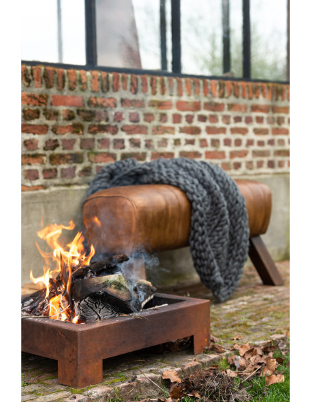 Banc de gymanstique 2 places 90 cm Autentik en Cuir véritable Cognac Bois de Sesham Marron - 2