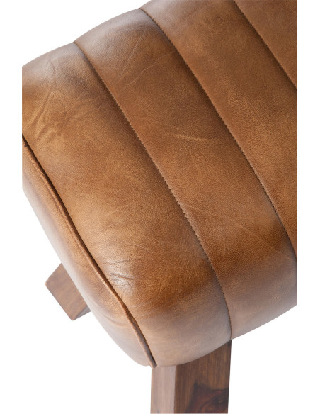 Banc de gymanstique 2 places 90 cm Autentik en Cuir véritable Cognac Bois de Sesham Marron - 3