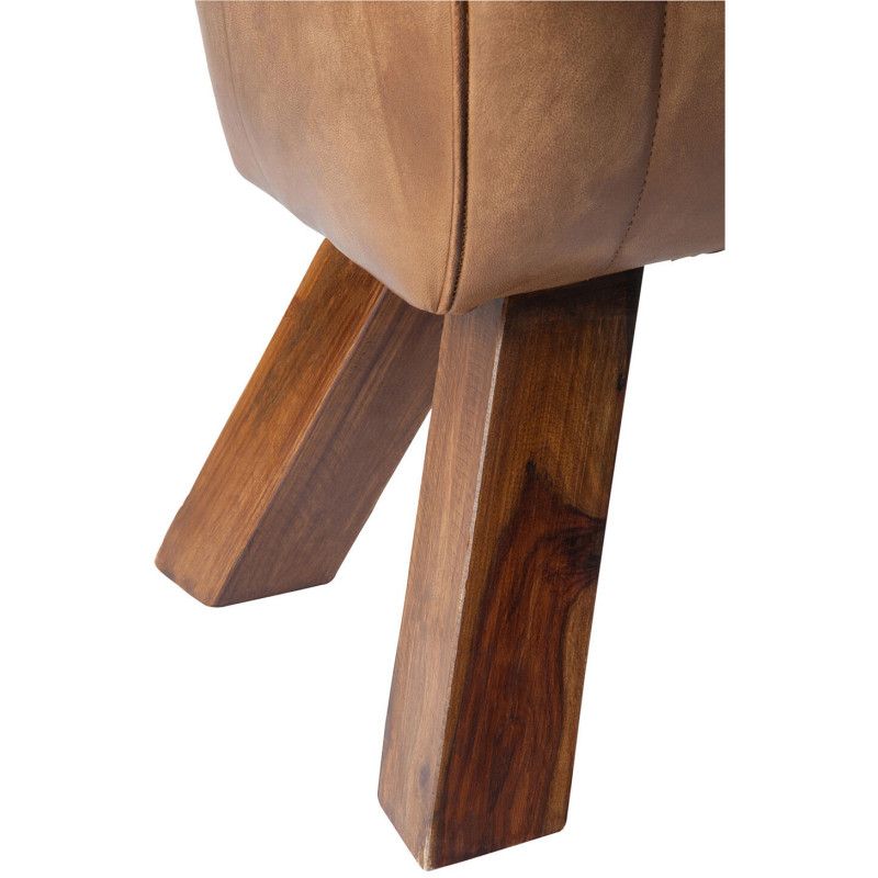 Banc de gymanstique 2 places 90 cm Autentik en Cuir véritable Cognac Bois de Sesham Marron - 4