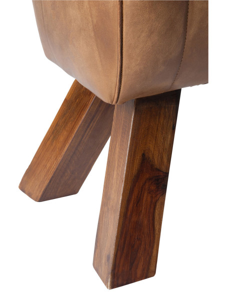 Banc de gymanstique 2 places 90 cm Autentik en Cuir véritable Cognac Bois de Sesham Marron - 4