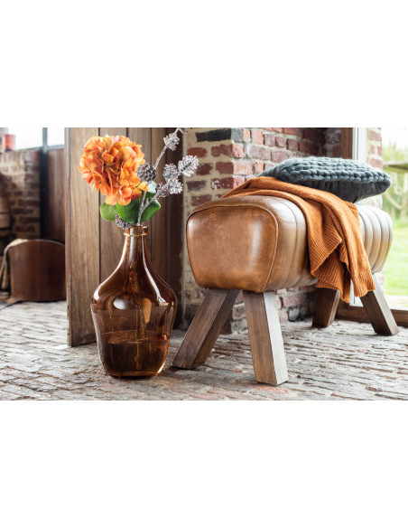 Banc de gymanstique 2 places 90 cm Autentik en Cuir véritable Cognac Bois de Sesham Marron - 5