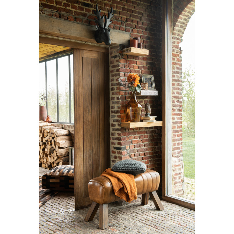Banc de gymanstique 2 places 90 cm Autentik en Cuir véritable Cognac Bois de Sesham Marron - 8