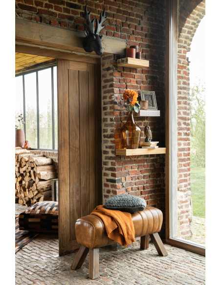 Banc de gymanstique 2 places 90 cm Autentik en Cuir véritable Cognac Bois de Sesham Marron - 8