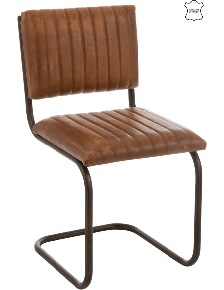 Chaise Wildo en Cuir véritable Cognac Métal Noir - 1