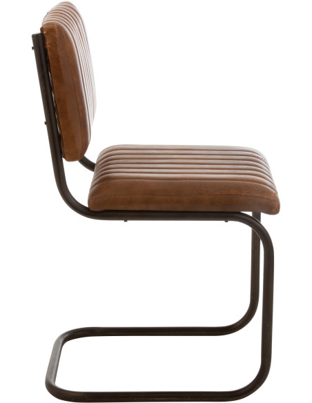 Chaise Wildo en Cuir véritable Cognac Métal Noir - 3