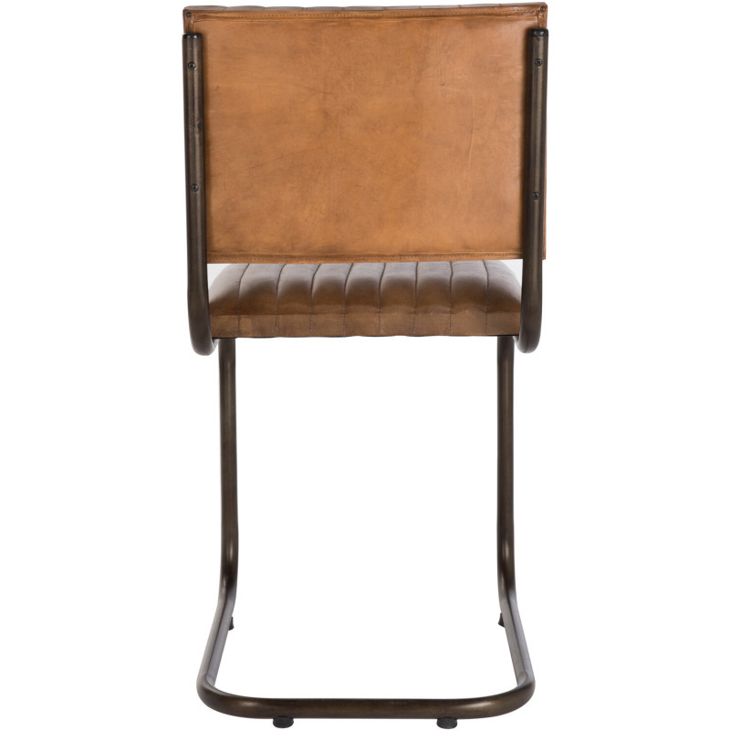 Chaise Wildo en Cuir véritable Cognac Métal Noir - 4