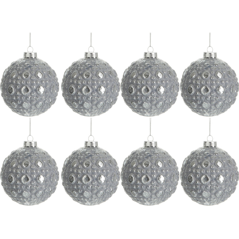 Boule de Noël en Verre Gris Argenté (Lot de 8) - 1