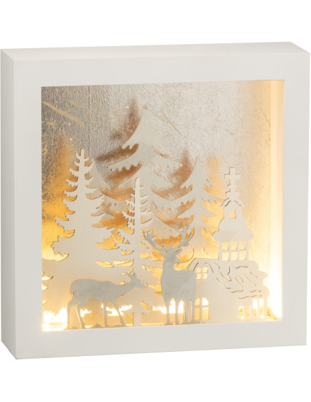 Décoration de Noël lumineuse Led carrée Paysage enneigé Hauteur 25 cm en Plastique Blanc Argenté Verre - 1