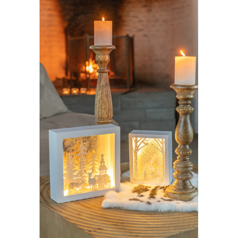 Décoration de Noël lumineuse Led carrée Paysage enneigé Hauteur 25 cm en Plastique Blanc Argenté Verre - 2