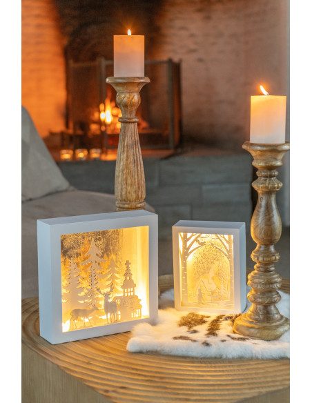 Décoration de Noël lumineuse Led carrée Paysage enneigé Hauteur 25 cm en Plastique Blanc Argenté Verre - 2