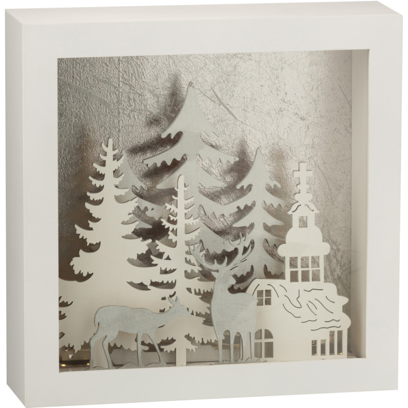 Décoration de Noël lumineuse Led carrée Paysage enneigé Hauteur 25 cm en Plastique Blanc Argenté Verre - 3