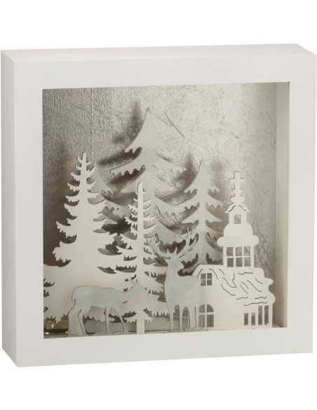 Décoration de Noël lumineuse Led carrée Paysage enneigé Hauteur 25 cm en Plastique Blanc Argenté Verre - 3