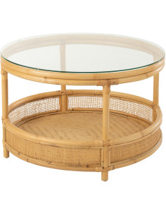 Table basse Ronde Jovelyne en Rotin Naturel Verre - 1