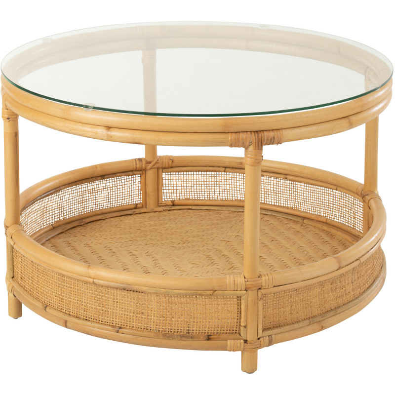 Table basse Ronde Jovelyne en Rotin Naturel Verre - 1