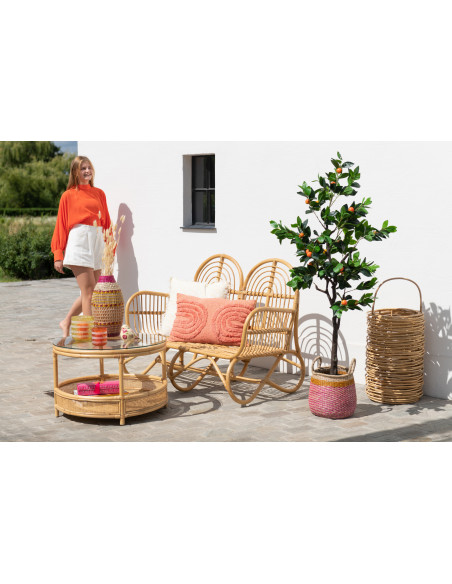 Table basse Ronde Jovelyne en Rotin Naturel Verre - 2