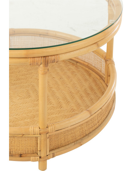 Table basse Ronde Jovelyne en Rotin Naturel Verre - 4