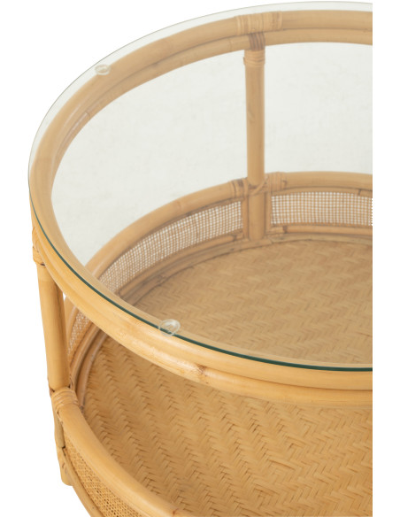 Table basse Ronde Jovelyne en Rotin Naturel Verre - 5