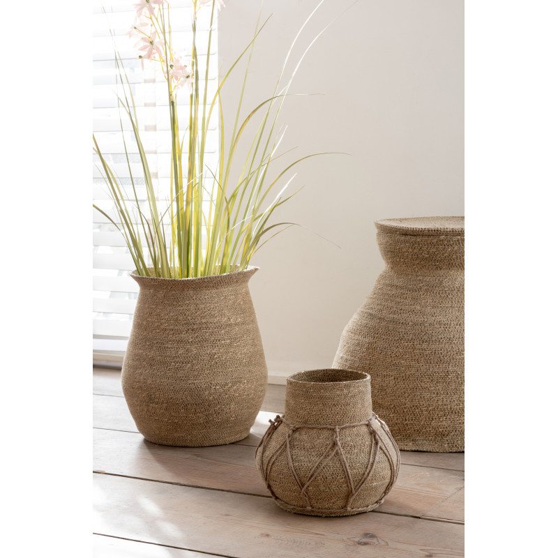 Vase original rond en herbes marines naturel 21 cm - 2