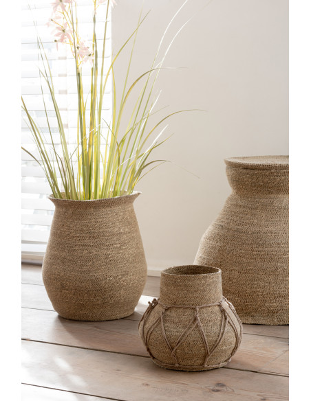 Vase original rond en herbes marines naturel 21 cm - 2