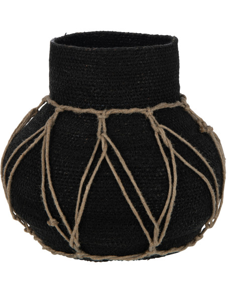 Vase original rond en herbes marines noir 21 cm - 1