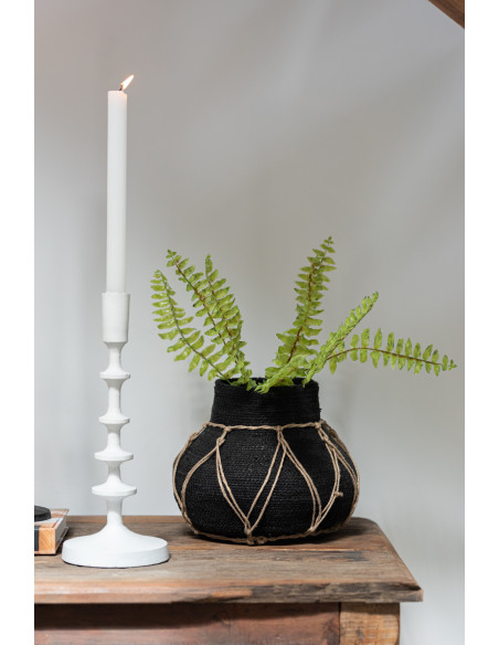 Vase original rond en herbes marines noir 21 cm - 2