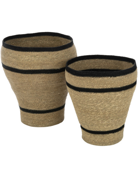 Paniers évasés en herbes marines naturel et noir Set de 2 - 1
