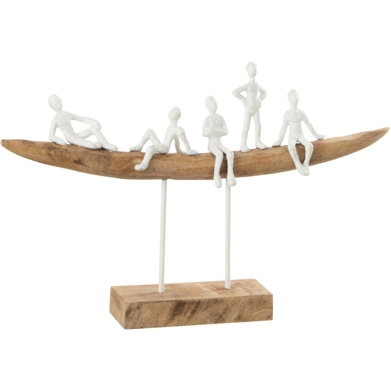 Décoration sur pied Personnages sur banc 30 cm Tabia en Bois de Manguier Naturel Métal Blanc - 1