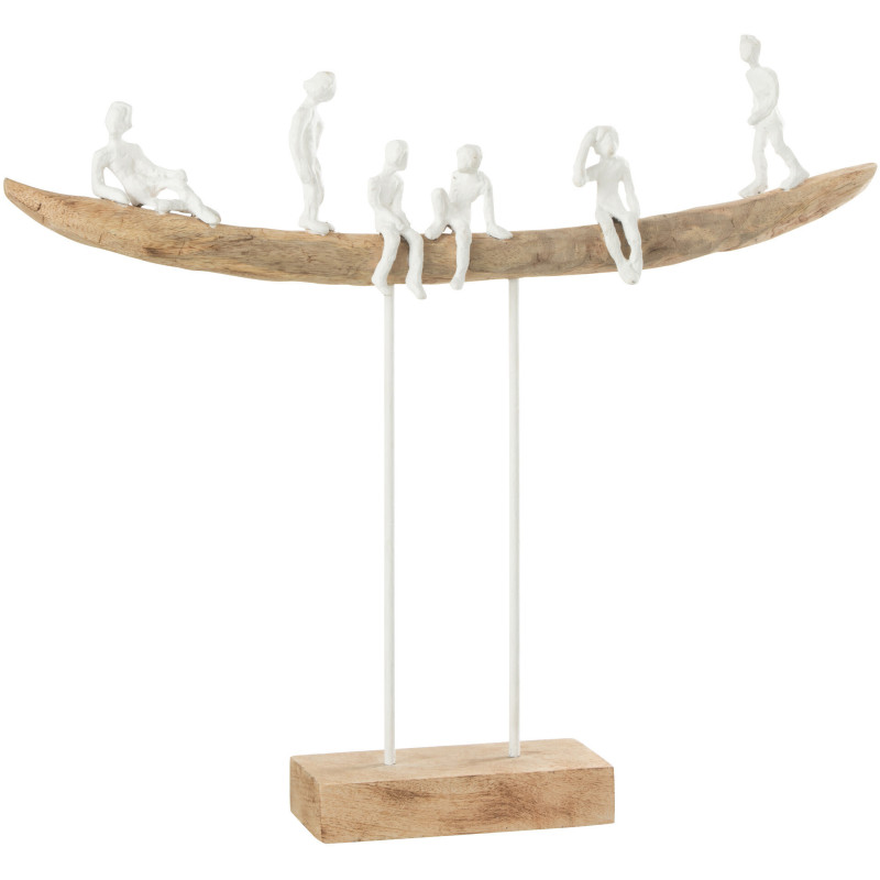 Décoration sur pied Personnages sur banc 45 cm Tabia en Bois de Manguier Naturel Métal Blanc - 1