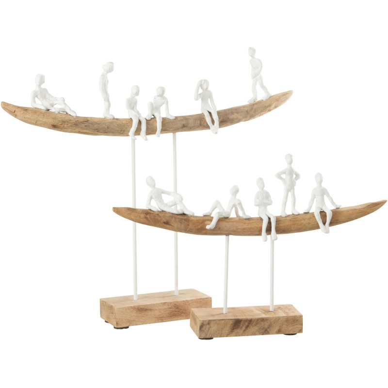 Décoration sur pied Personnages sur banc 45 cm Tabia en Bois de Manguier Naturel Métal Blanc - 2