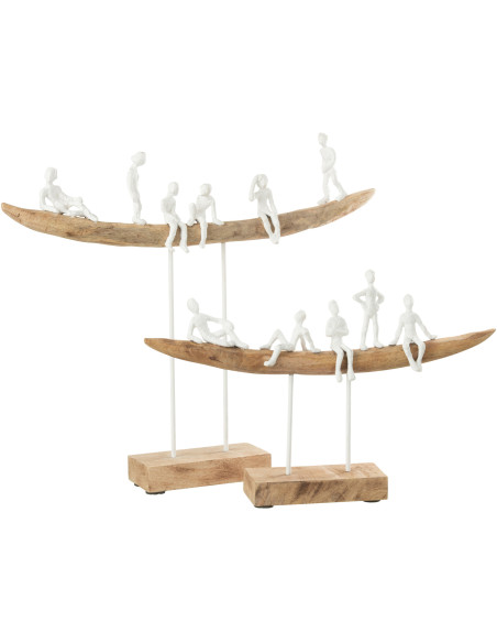 Décoration sur pied Personnages sur banc 45 cm Tabia en Bois de Manguier Naturel Métal Blanc - 2