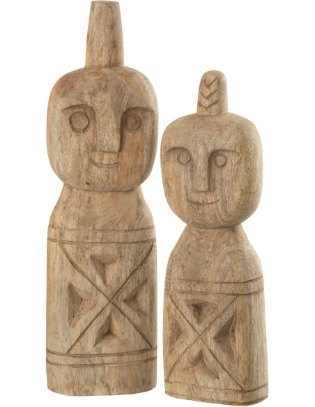 Lot de 2 statuettes africaines en bois naturel sculpté - 1