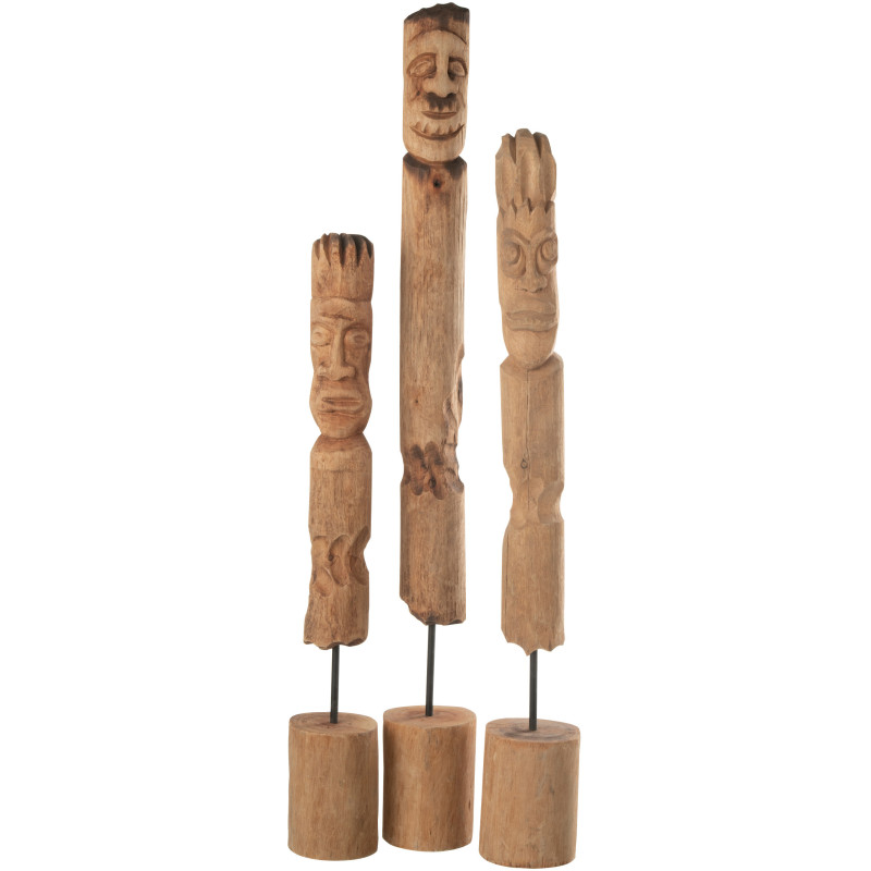 Décoration sur pied 3 Totems Doodem en Bois de manguier Naturel Métal - 1