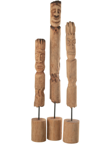 Décoration sur pied 3 Totems Doodem en Bois de manguier Naturel Métal - 1