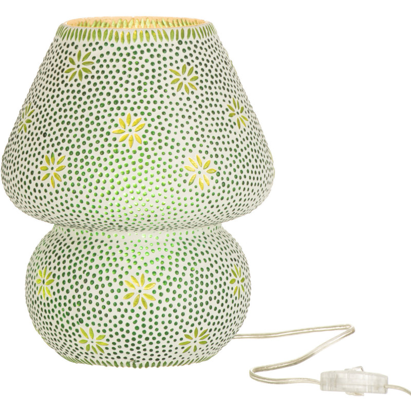 Lampe à poser Champignon Bram 30 cm en Verre Vert mosaique Motif fleurs - 2