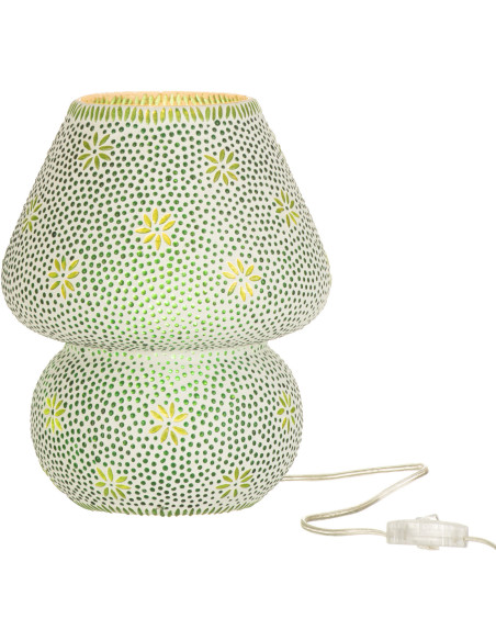Lampe à poser Champignon Bram 30 cm en Verre Vert mosaique Motif fleurs - 2