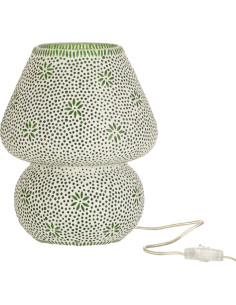 Lampe à poser Champignon Bram 30 cm en Verre Vert mosaique Motif fleurs - 1