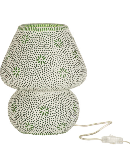 Lampe à poser Champignon Bram 30 cm en Verre Vert mosaique Motif fleurs - 1