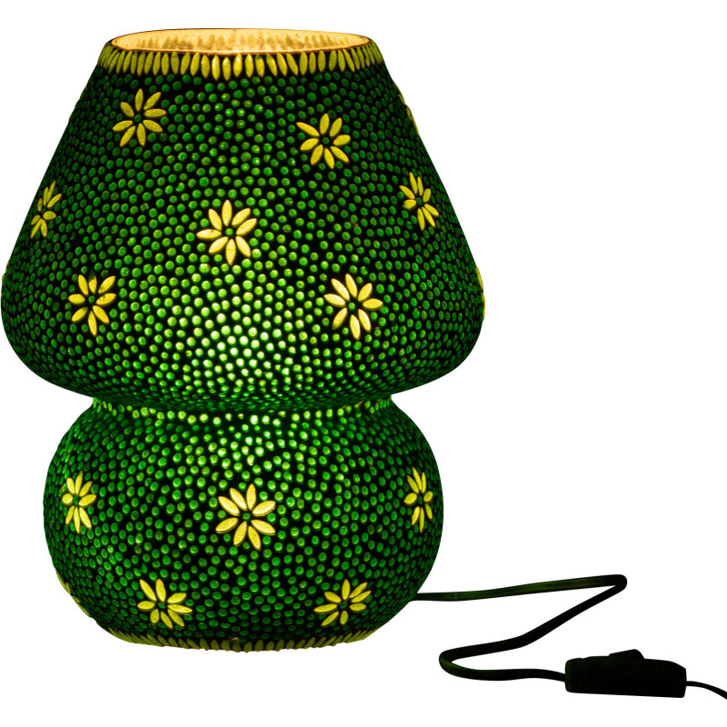 Lampe à poser Champignon Bram 30 cm en Verre Vert mosaique Motif fleurs - 3