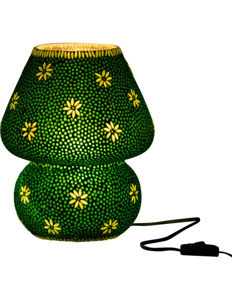 Lampe à poser Champignon Bram 30 cm en Verre Vert mosaique Motif fleurs - 3