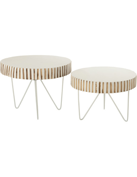 Table basse Gigogne Ronde Ying en Bois de paulownia Métal Blanc (Lot de 2) - 1