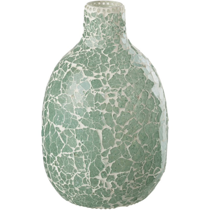 Vase Bouteille Crackle Hauteur 25 cm en Verre Vert Blanc Motif Mosaïque - 1