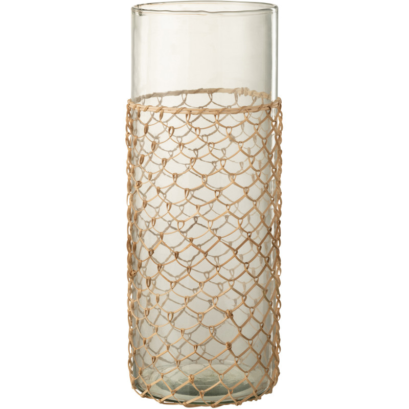 Vase Cylindrique Pesci Hauteur 40 cm en Verre Transparent Jute Naturel - 1
