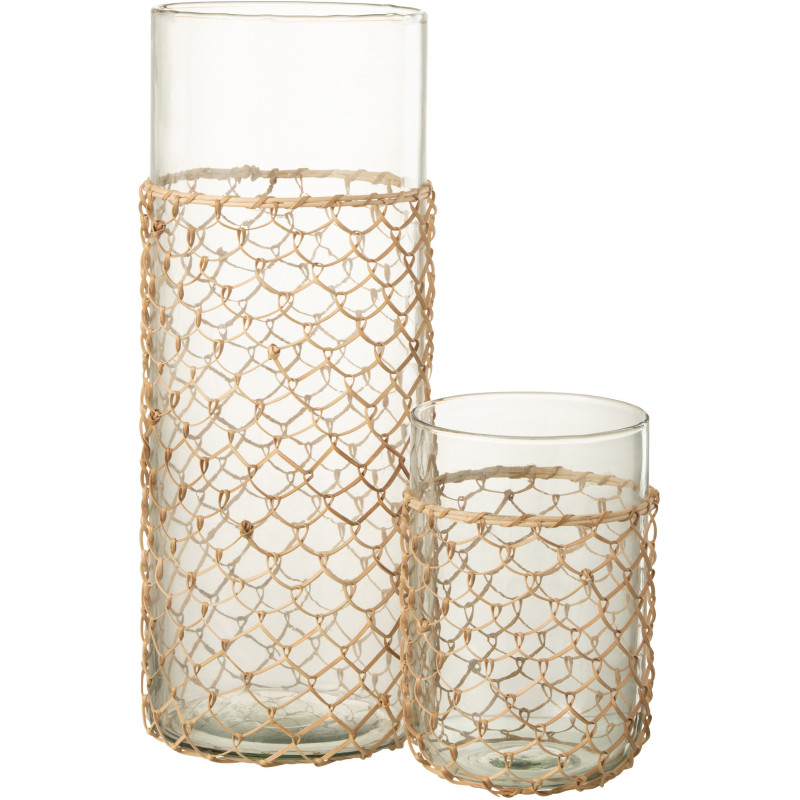 Vase Cylindrique Pesci Hauteur 40 cm en Verre Transparent Jute Naturel - 3