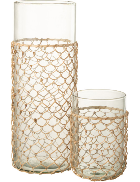 Vase Cylindrique Pesci Hauteur 40 cm en Verre Transparent Jute Naturel - 3