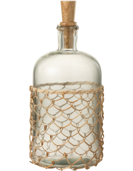 Carafe avec bouchon 2 L Pesci en Verre Transparent Rotin Naturel - 1