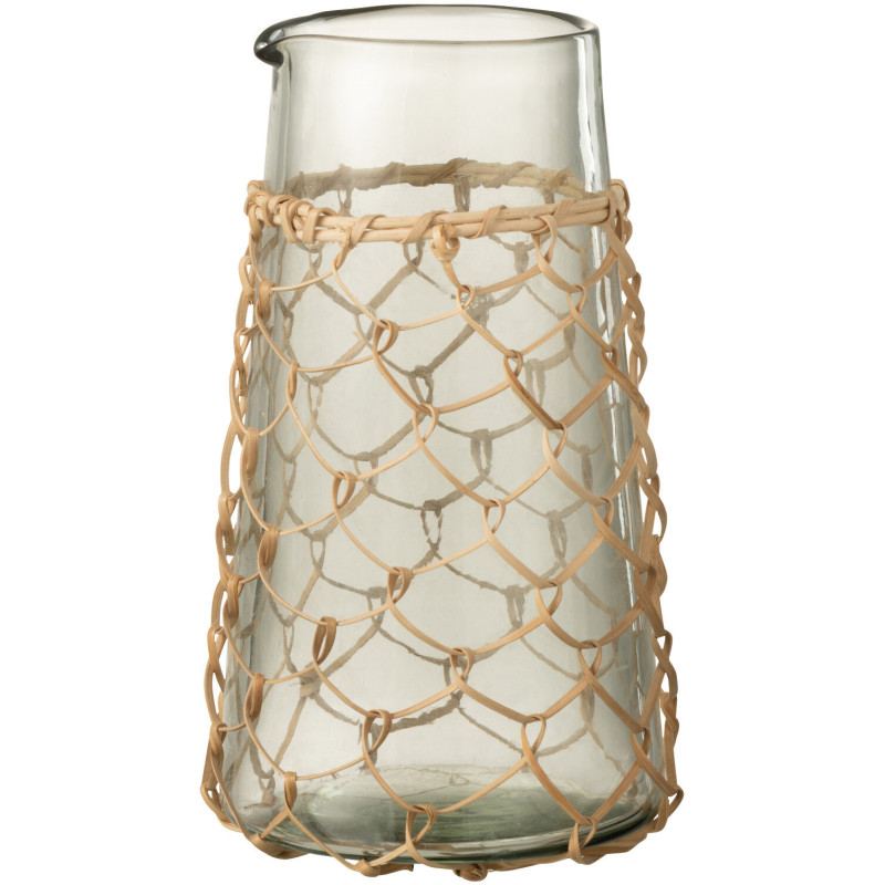 Carafe 1 L Pesci en Verre Transparent Rotin Naturel - 1