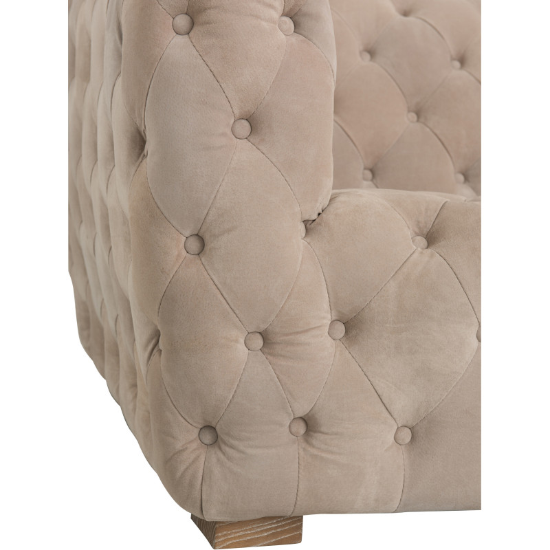 Canapé 3 places Carlotta en Daim Beige Capitonné Bois de frêne - 5
