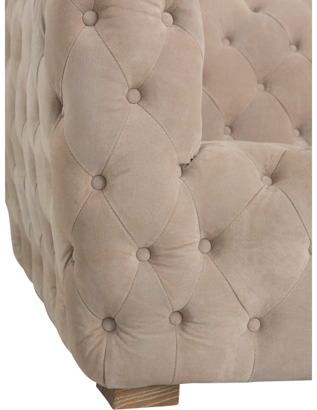 Canapé 3 places Carlotta en Daim Beige Capitonné Bois de frêne - 5