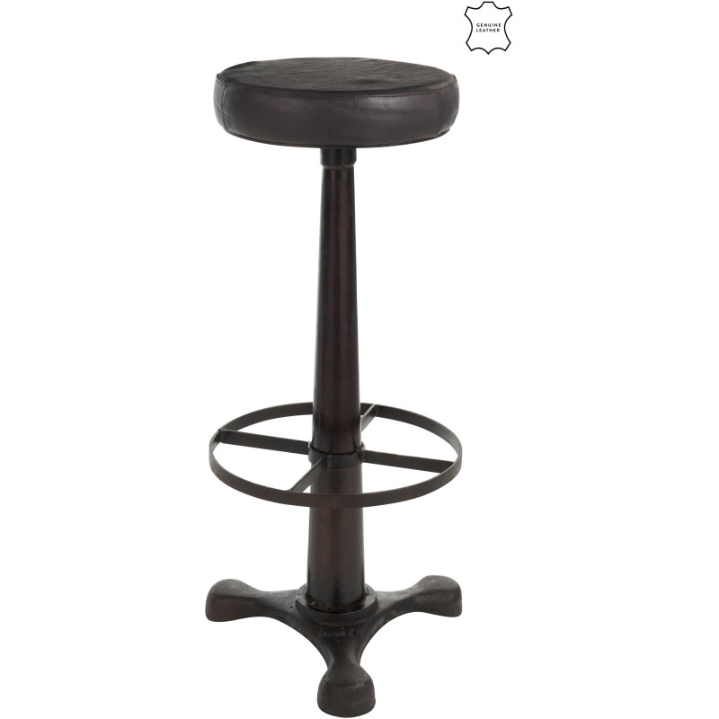 Tabouret de bar Bistro en Cuir véritable Noir Métal Noir - 1