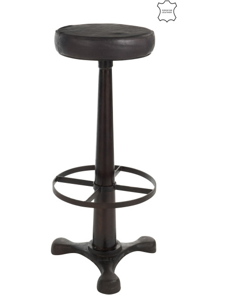 Tabouret de bar Bistro en Cuir véritable Noir Métal Noir - 1
